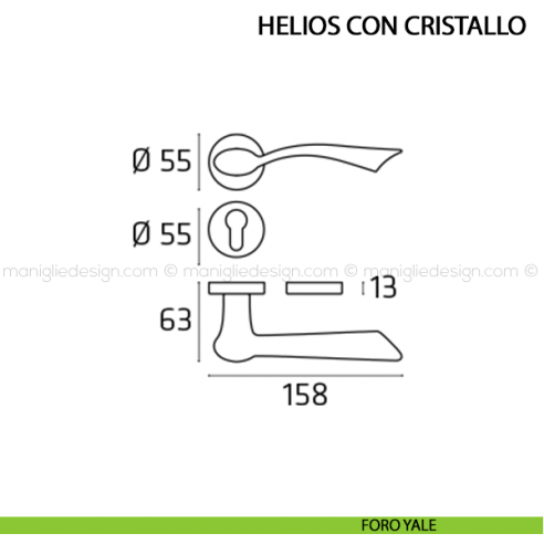 Maniglia per porta Helios con cristallo Comit foro yale