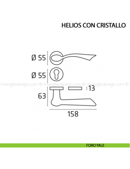 Maniglia per porta Helios con cristallo Comit foro yale