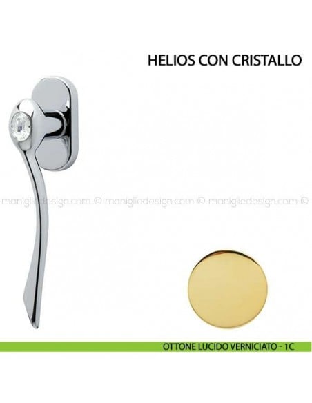 Maniglia per finestra martellina DK Helios con cristallo Comit ottone lucido verniciato