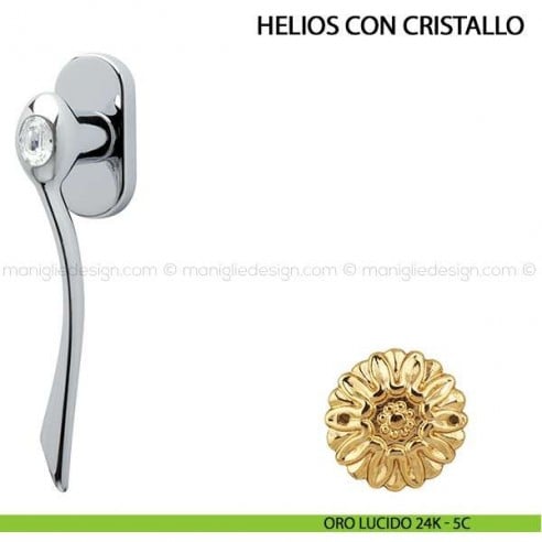 Maniglia per finestra martellina DK Helios con cristallo Comit oro lucido 24K