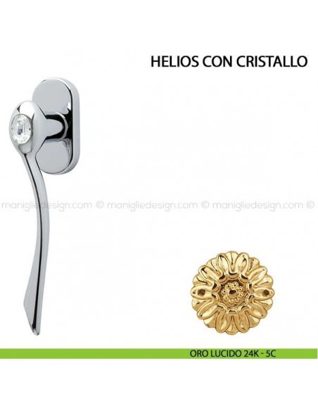 Maniglia per finestra martellina DK Helios con cristallo Comit oro lucido 24K
