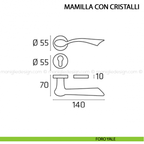 Maniglia per porta Mamilla con cristalli Comit foro yale