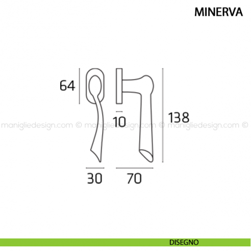 Maniglia per finestra martellina DK Minerva Comit disegno