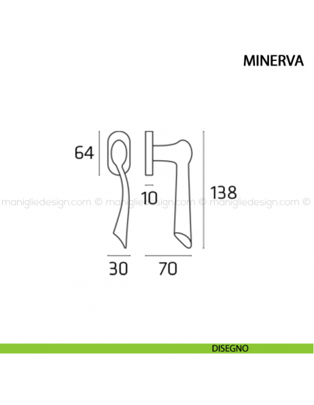Maniglia per finestra martellina DK Minerva Comit disegno