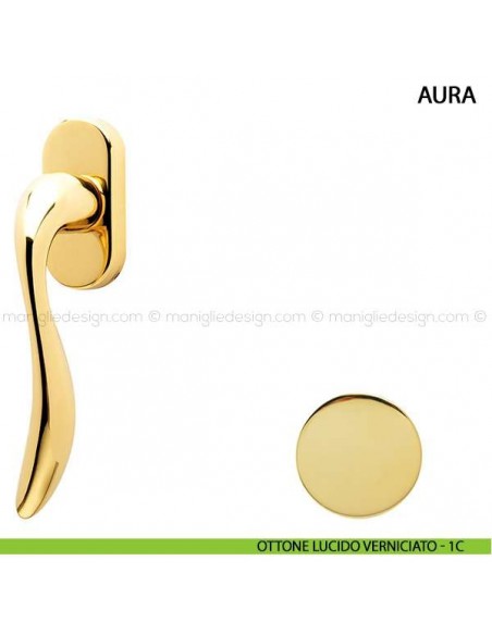 Maniglia per finestra martellina DK Aura Comit ottone lucido verniciato
