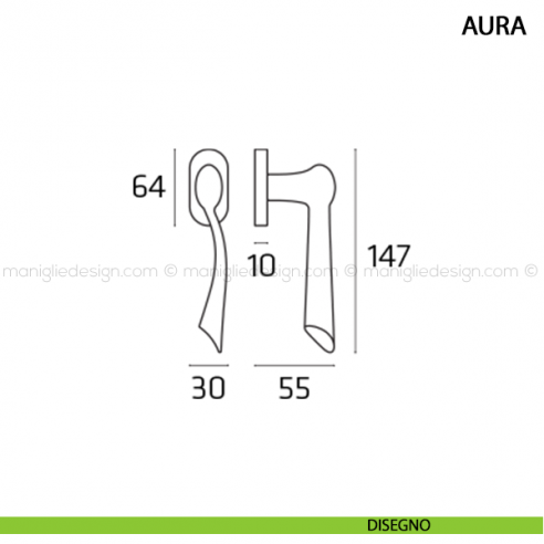 Maniglia per finestra martellina DK Aura Comit disegno