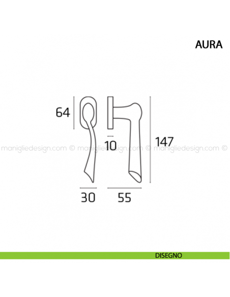Maniglia per finestra martellina DK Aura Comit disegno