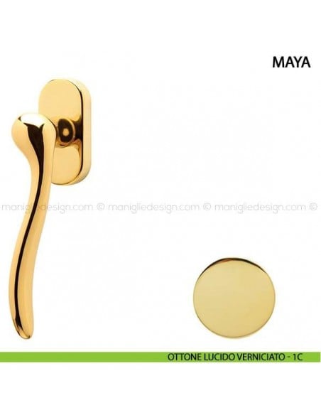 Maniglia per finestra martellina DK Maya Comit ottone lucido verniciato