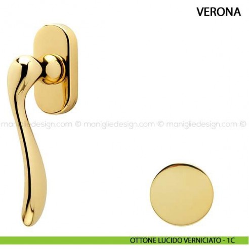 Maniglia per finestra martellina DK Verona Comit ottone lucido verniciato
