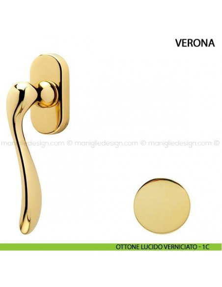 Maniglia per finestra martellina DK Verona Comit ottone lucido verniciato