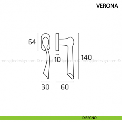Maniglia per finestra martellina DK Verona Comit disegno
