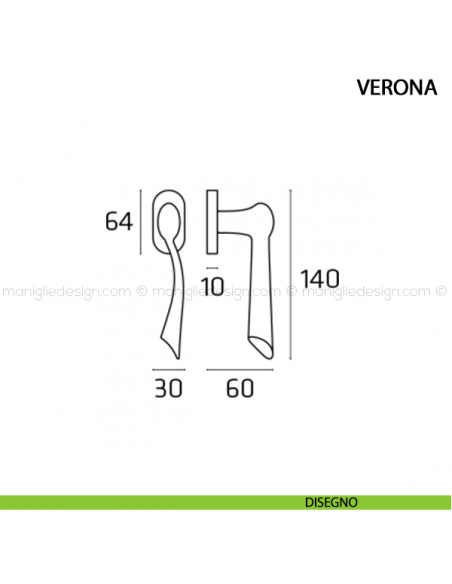 Maniglia per finestra martellina DK Verona Comit disegno