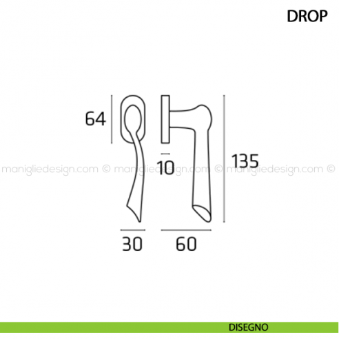 Maniglia per finestra martellina DK Drop Comit disegno
