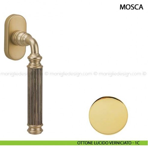 Maniglia per finestra martellina DK Mosca Comit ottone lucido verniciato