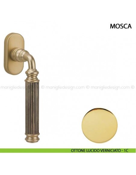 Maniglia per finestra martellina DK Mosca Comit ottone lucido verniciato