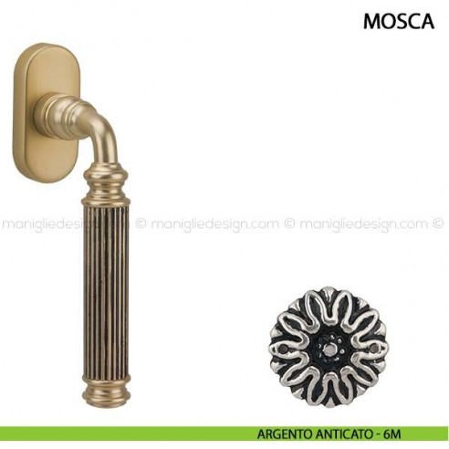 Maniglia per finestra martellina DK Mosca Comit argento anticato
