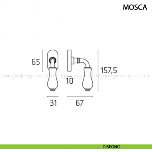 Maniglia per finestra martellina DK Mosca Comit disegno