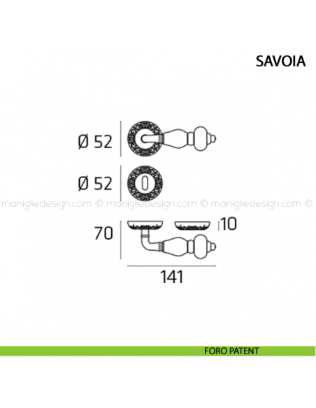 Maniglia per porta Savoia Comit foro patent