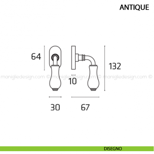 Maniglia per finestra martellina DK Antique Comit disegno