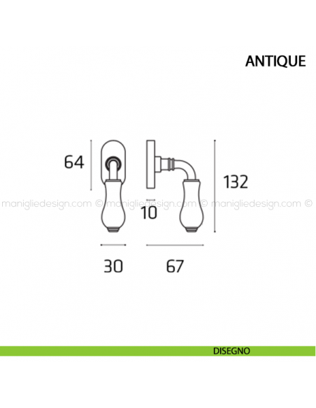 Maniglia per finestra martellina DK Antique Comit disegno