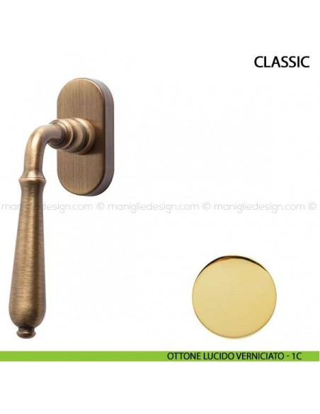 Maniglia per finestra martellina DK Classic Comit ottone lucido verniciato