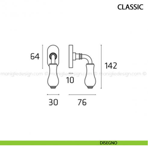 Maniglia per finestra martellina DK Classic Comit disegno