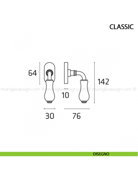 Maniglia per finestra martellina DK Classic Comit disegno