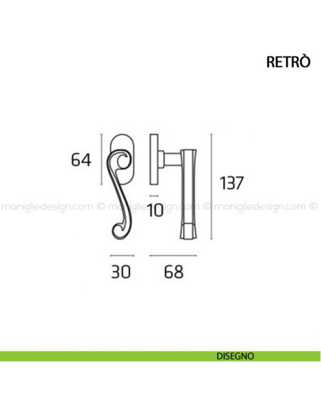 Maniglia per finestra martellina DK Retrò Comit disegno