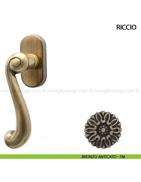 Maniglia per finestra martellina DK Riccio Comit bronzo anticato