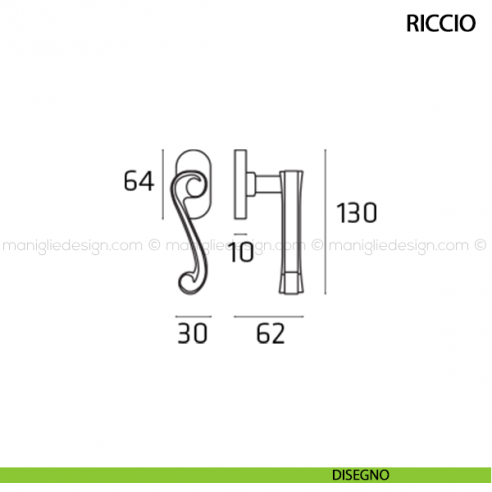 Maniglia per finestra martellina DK Riccio Comit disegno