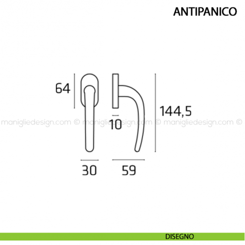 Maniglia per finestra martellina DK Antipanico Comit disegno