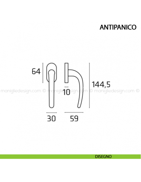 Maniglia per finestra martellina DK Antipanico Comit disegno