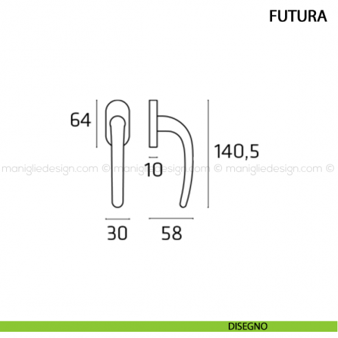 Maniglia per finestra martellina DK Futura Comit disegno