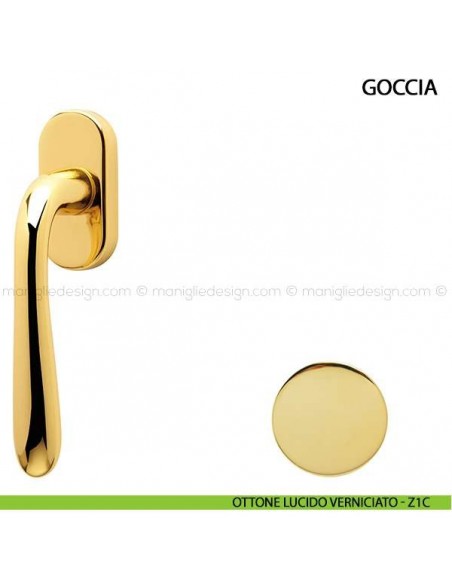 Maniglia per finestra martellina DK Goccia Comit ottone lucido verniciato