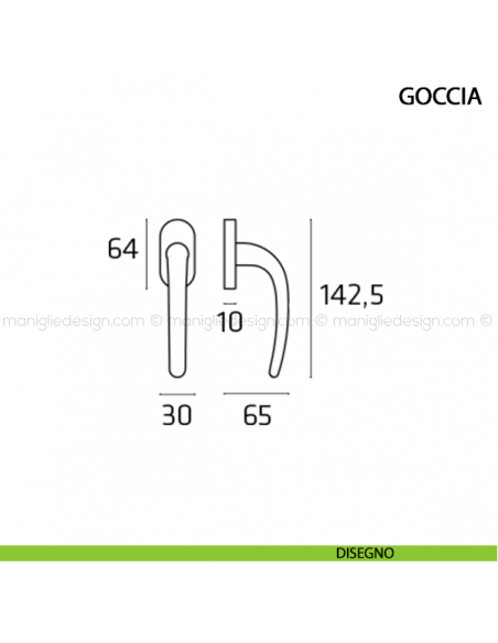 Maniglia per finestra martellina DK Goccia Comit disegno
