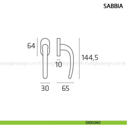 Maniglia per finestra martellina DK Sabbia Comit disegno