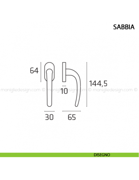 Maniglia per finestra martellina DK Sabbia Comit disegno