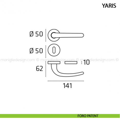 Maniglia per porta Yaris Comit foro patent