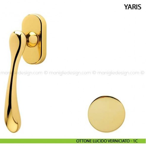 Maniglia per finestra martellina DK Yaris Comit ottone lucido verniciato