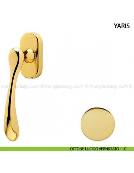 Maniglia per finestra martellina DK Yaris Comit ottone lucido verniciato