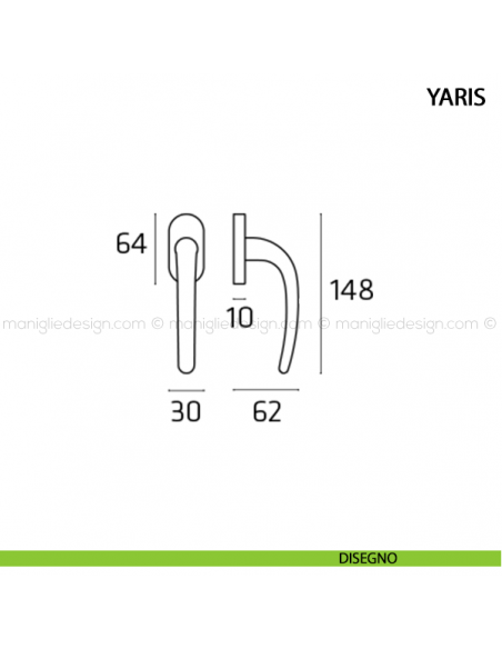 Maniglia per finestra martellina DK Yaris Comit disegno