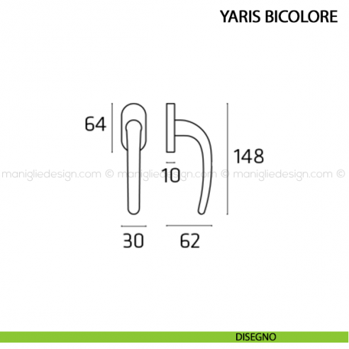 Maniglia per finestra martellina DK Yaris Bicolore Comit disegno