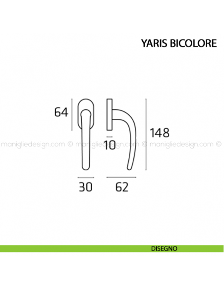 Maniglia per finestra martellina DK Yaris Bicolore Comit disegno