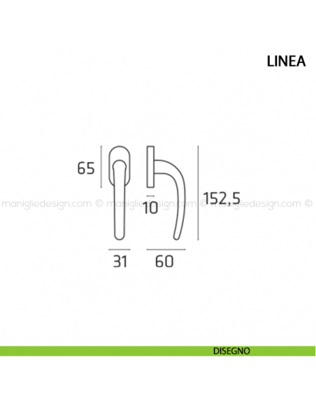 Maniglia per finestra martellina DK Linea Comit disegno