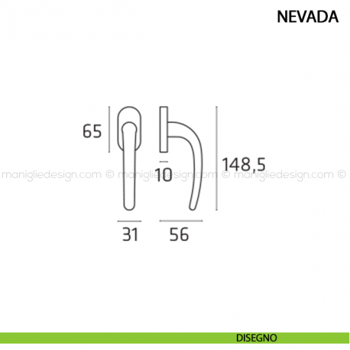 Maniglia per finestra martellina DK Nevada Comit disegno
