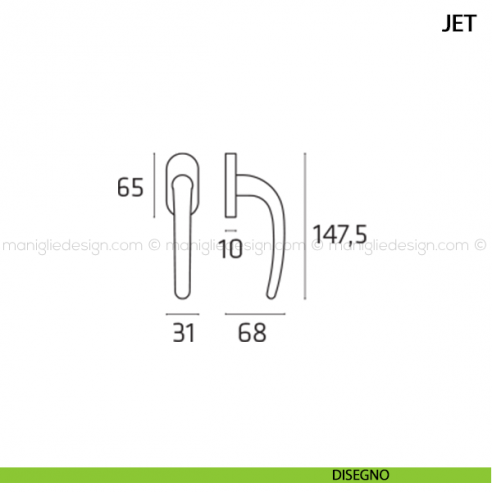 Maniglia per finestra martellina DK Jet Comit disegno