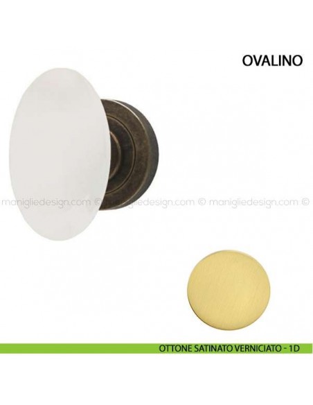 Pomolo per porta Ovalino Comit con porcellana bianca ottone satinato verniciato