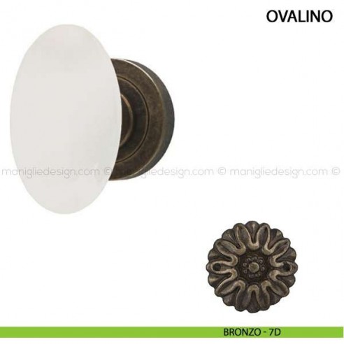 Pomolo per porta Ovalino Comit con porcellana bianca bronzo