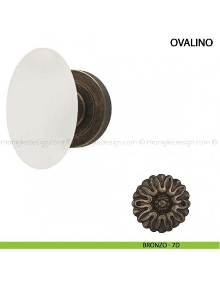 Pomolo per porta Ovalino Comit con porcellana bianca bronzo
