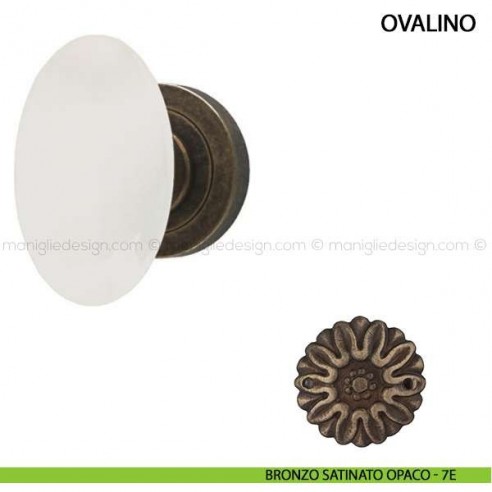 Pomolo per porta Ovalino Comit con porcellana bianca bronzo satinato opaco